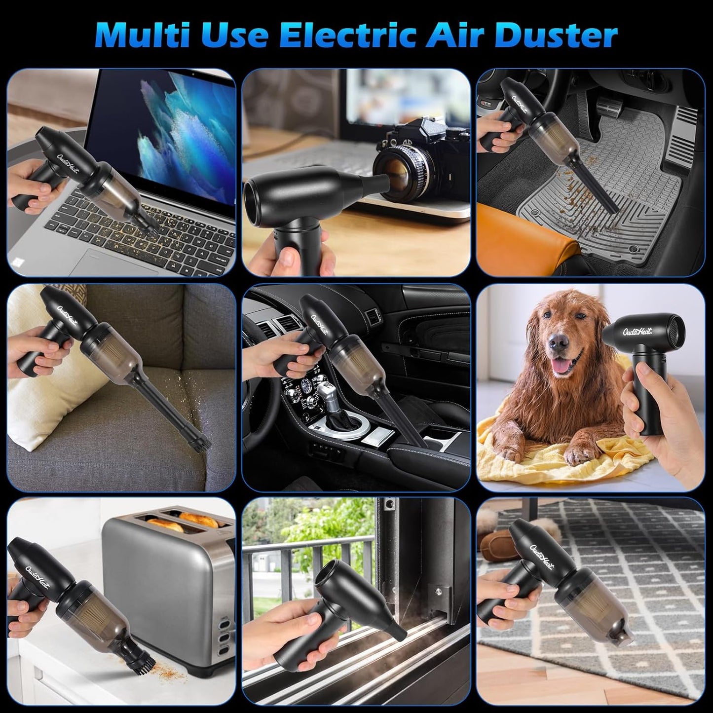 Air Duster Jet and Vacuum 2 in 1, 4 Gears Adjust, Rechargeable Portable Cordless Electronics for PC Keyboard, Car, Camping, housecleaning, Car Detailing, Fully Charge Before Use