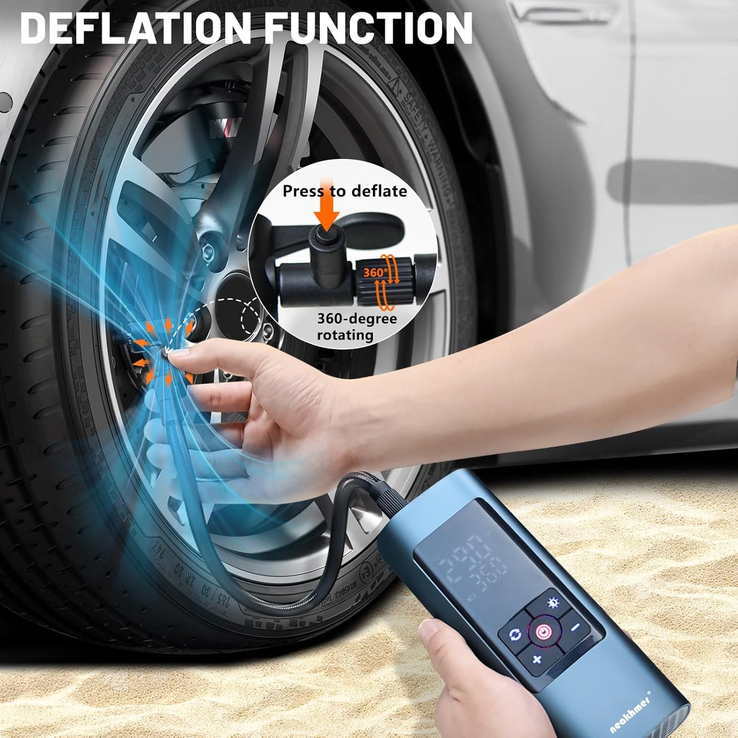 Tire Inflator Portable Air Compressor: Cordless Air Pump for Car Tires 150PSI - Tire Pump with Pressure Gauge for Car Bike Motorcycle Balls (Grey Blue)