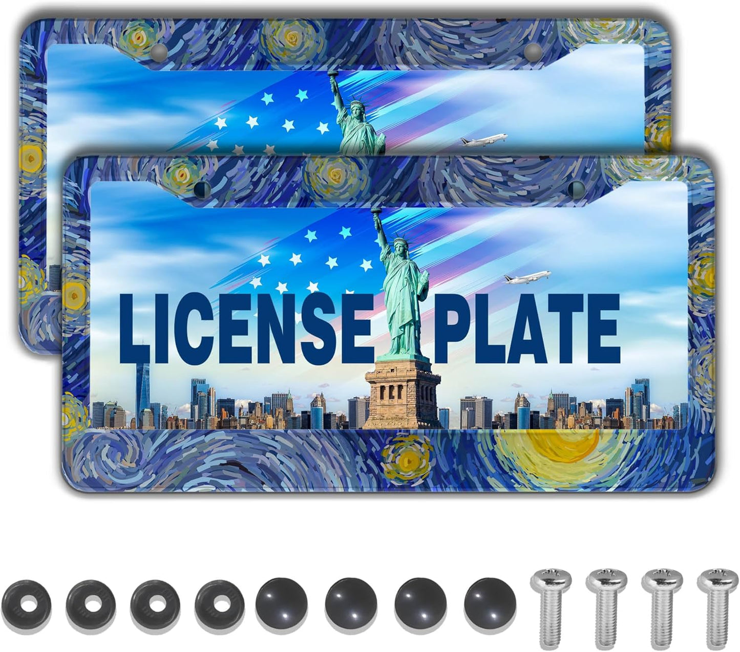 License Plate Bracket Multicolor License Plate Frames Starry Night by Aluminum Metal Car Accessory 2 Pack with Screw Covers Set