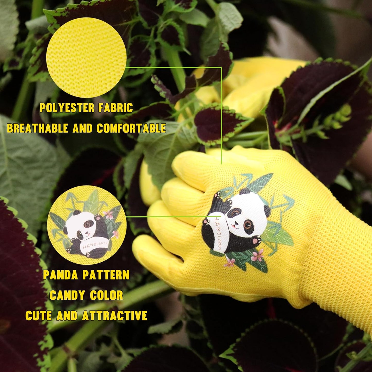 HANDLANDY 2 Pairs Kids Gardening Gloves, Toddler Children Garden Yard Work Outdoor Playing Gloves, Rubber Coating, for Girls Boys Youth (Size XL, Yellow)