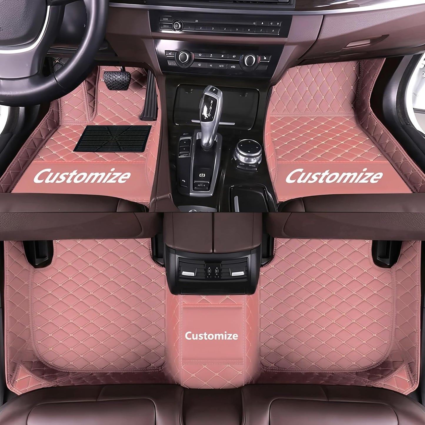 Custom Personalized Floor Mats for Cars，Luxury Full Coverage All Car Floor Mats，Anti-Slip Leather Car Mat Set ，Custom Floor Mats for 99% of Cars, Trucks & SUVs. (Pink)