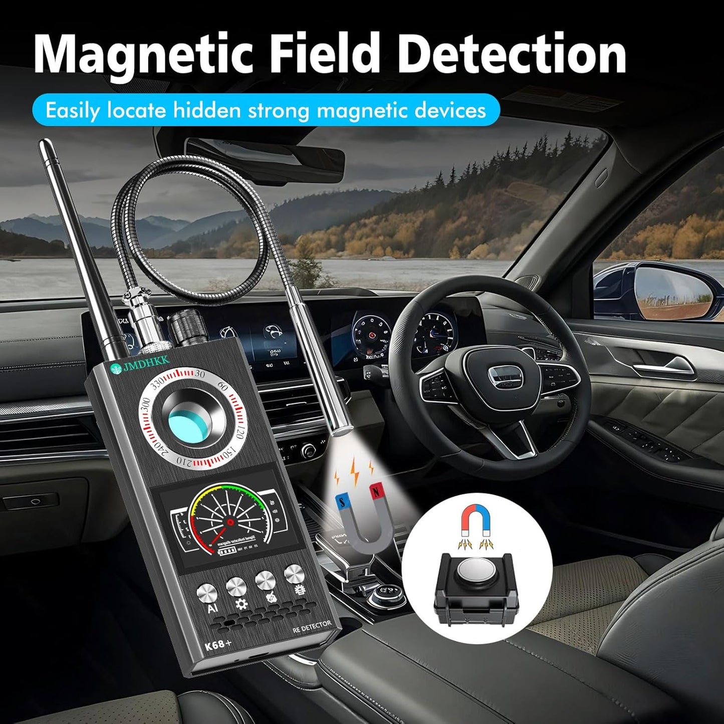 JMDHKK Hidden Camera Detector & Bug Detector – Magnetic Tracker & Wireless Signal Finder for Home, Office, Hotel, Car – Advanced Privacy Protection for Travel & Security (Gray)