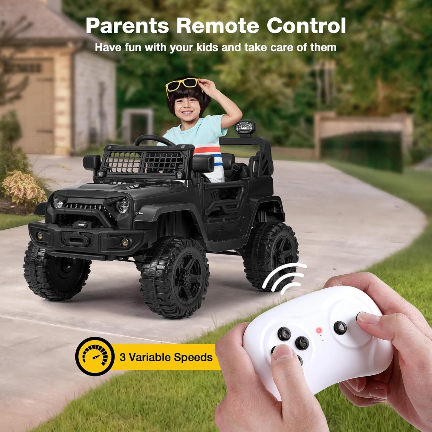 12V Ride On Truck for Kids, Electric Cars for Toddlers w/Remote Control, Soft Start, LED Lights, Horn, Radio, USB/AUX/MP3, Battery Powered Cars for Kids to Drive (Black)