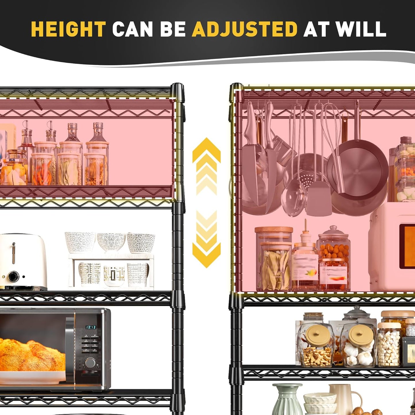 REIBII 6-Tier Storage Shelves Metal Shelving for Storage Load 1000 LBS,Wire Shelves Heavy Duty Shelving Unit Adjustable Pantry Shelf Bathroom Kitchen Garage 24" W x 14" D x 71" H, Black