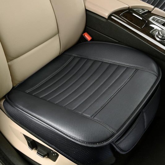 2pc Edge Wrapping Comfortable Car Front Seat Covers, Seat Protectors, Anti-Slip Bottom Seat Cushion Covers for Auto with PU Leather(Black)