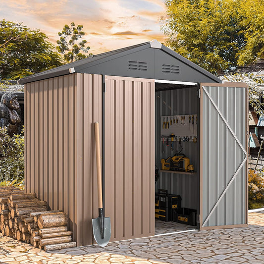AECOJOY 6' x 4' Storage Shed, Metal Sheds & Outdoor Storage Clearance, Utility and Tool Garden Shed with Lockable Doors for Backyard, Patio, Outside Use