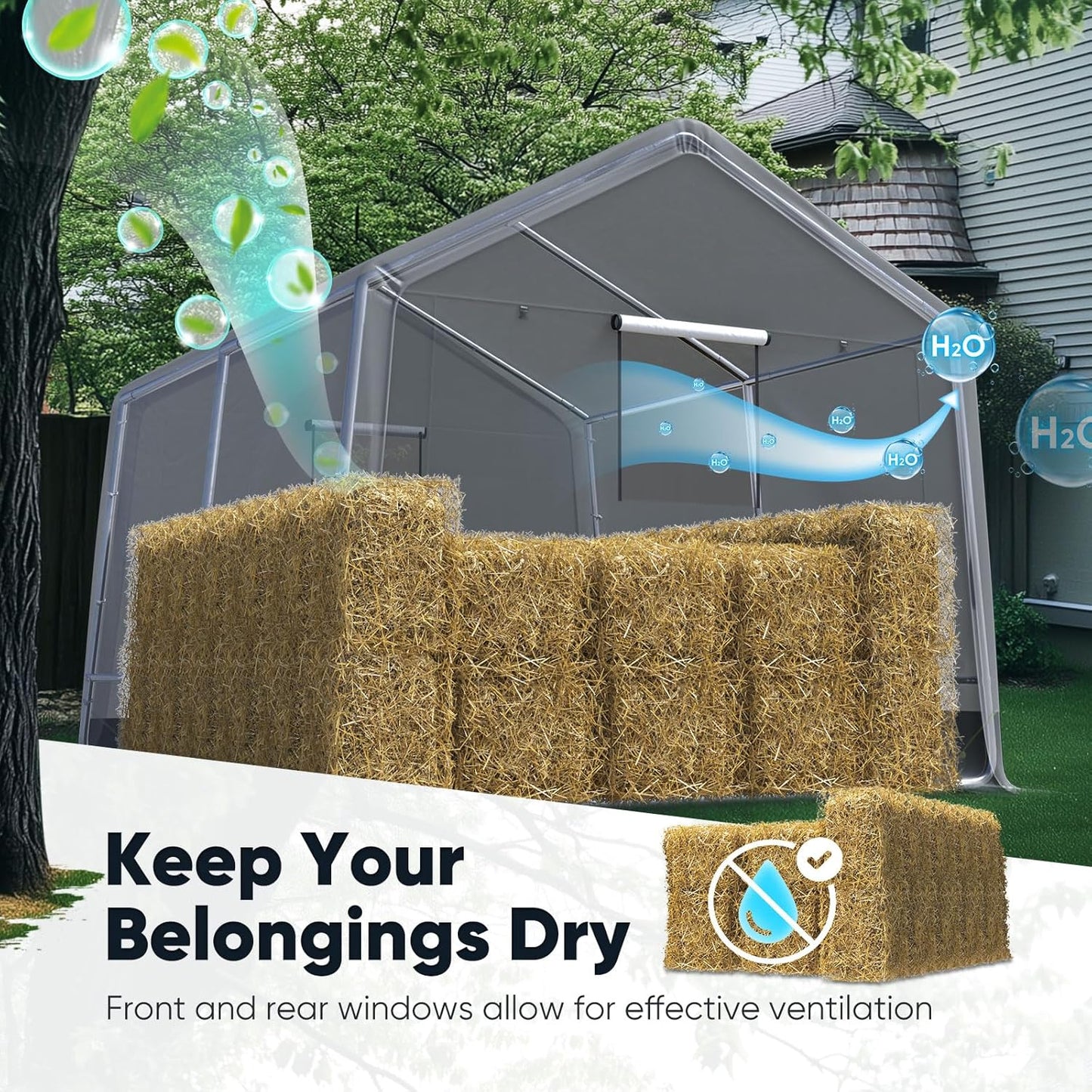 Quictent Heavy Duty 10x10FT Carport Shelter with Roll-Up Mesh Windows & Reinforced Frame, Portable Garage Canopy for Motorcycle Storage, Outdoor Equipment, Patio Furniture Cover - Dark Gray