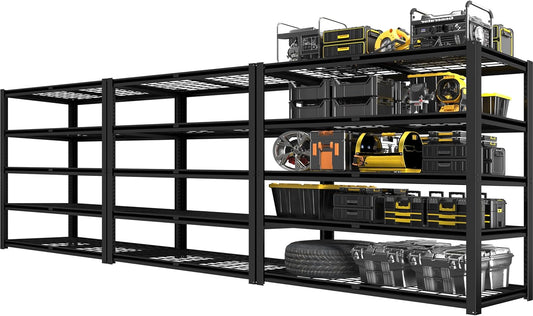 PrimeZone Heavy Duty Storage Shelves - 48" W X 18" D X 72" H Adjustable Garage Wire Shelving Unit, 5 Tier Industrial Metal Shelf Standing Utility Rack for Warehouse, Pantry, Basement, Black, 3 Pack
