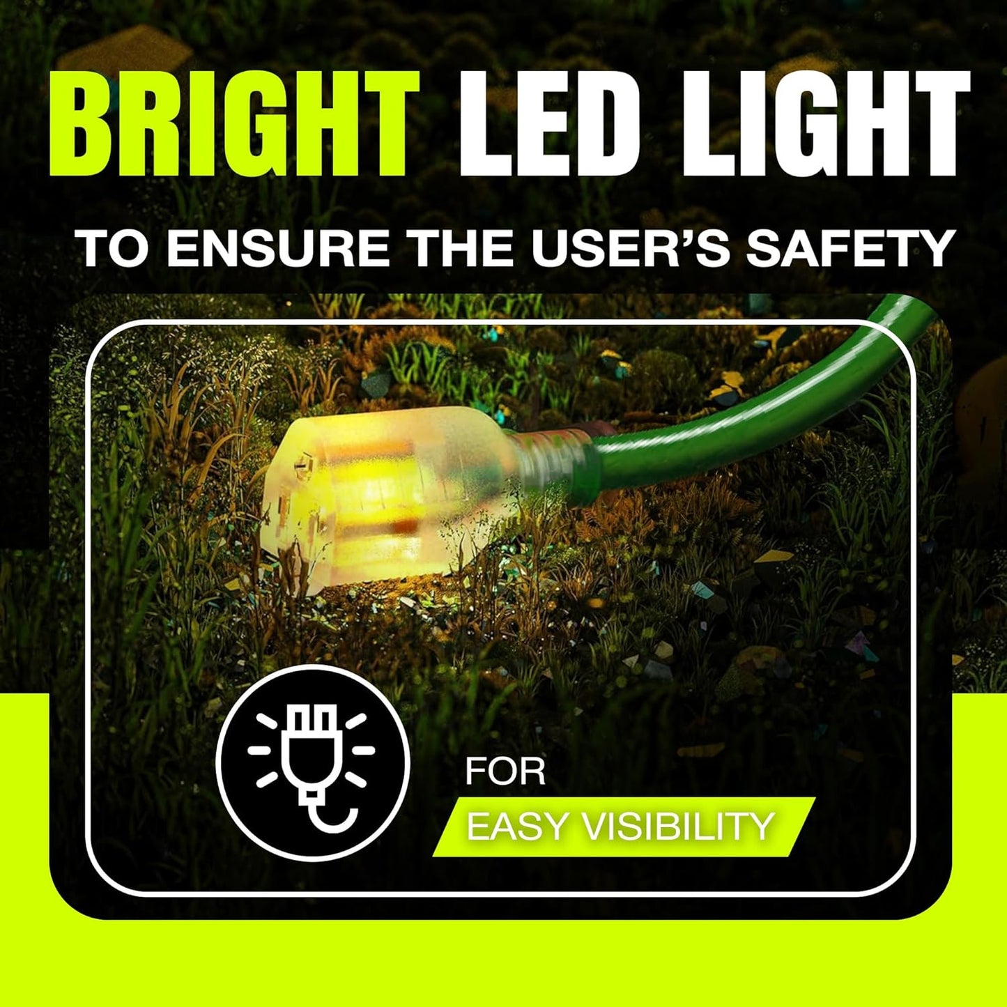 10ft Outdoor/Indoor Extension Cord 12/3 Gauge Extra Heavy Duty 3 Prong SJTW, Waterproof, Flexible Cold-Resistant Long Power Cord,15A 125V 1875W, Green by LifeSupplyUSA