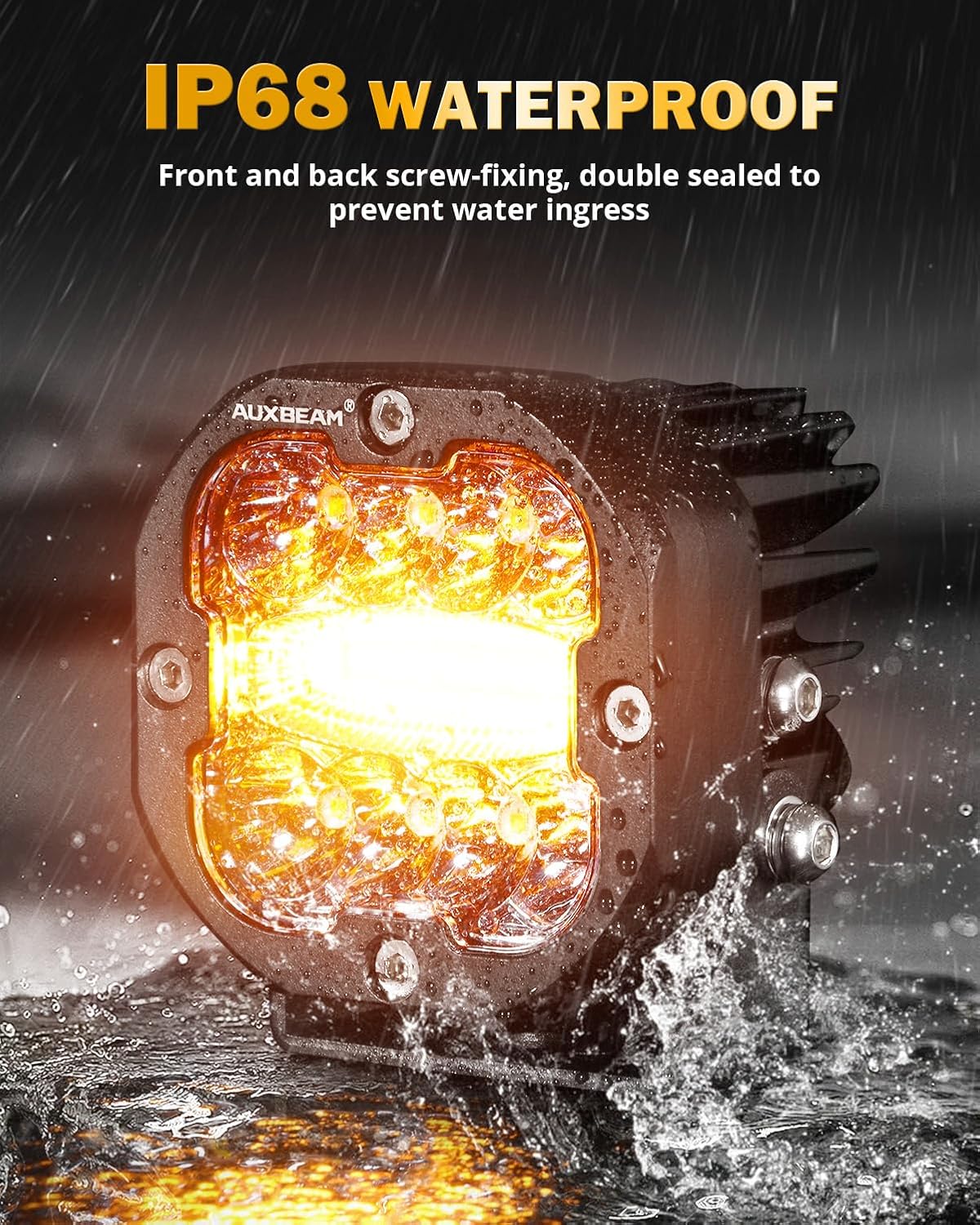 Auxbeam 3 Inch 96W Amber White LED Light Pods XP-Ultra Series 6 Modes Dual Color Fog Light Cube Spot Flood Combo Strobe Lights Driving Offroad Ditch Lights for Truck Jeep, Pair