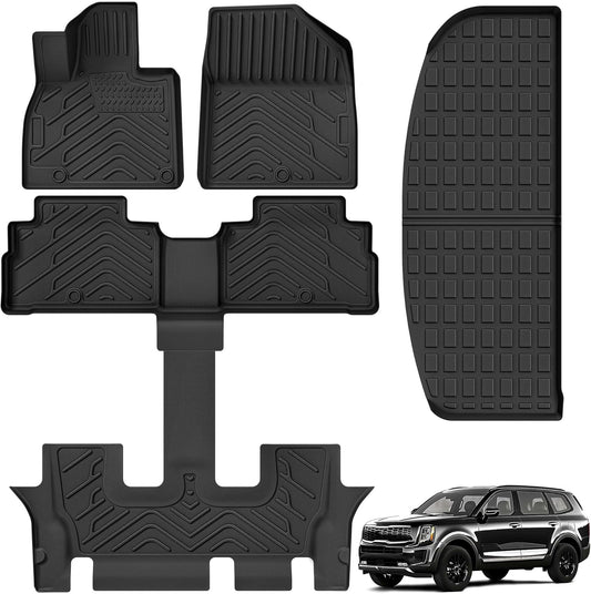 AUTOSAVER88 Floor Mats & Cargo Liners Fit for Kia Telluride 7/8 Seats 2025 2024-2020, All Weather TPE Custom for Floor Liners Trunk Mats Heavy Duty Waterproof Car Mats Set Interior Accessories, Black