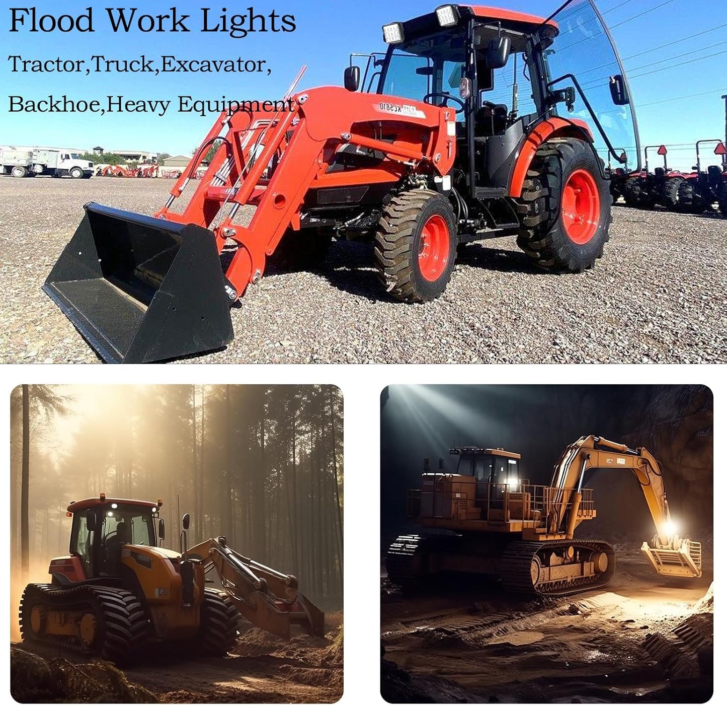 4.3" 12V LED Flood Lights 46W, 24 Volt Work Lights for Heavy Equipment Tractor Excavator Dump Truck 5300LM Waterproof, Vehicle Utility Flood UTV ATV, 2PCS