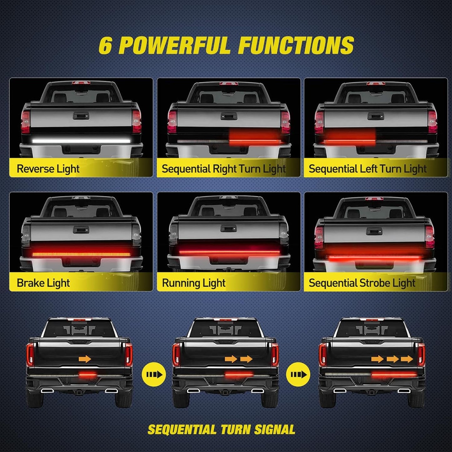 Nilight Truck Tailgate Light Strip 48" Aluminum Frame Triple Row 780 LED Bar with Red Running Brake Sequential Turn Signals Strobe Lighting White Reverse