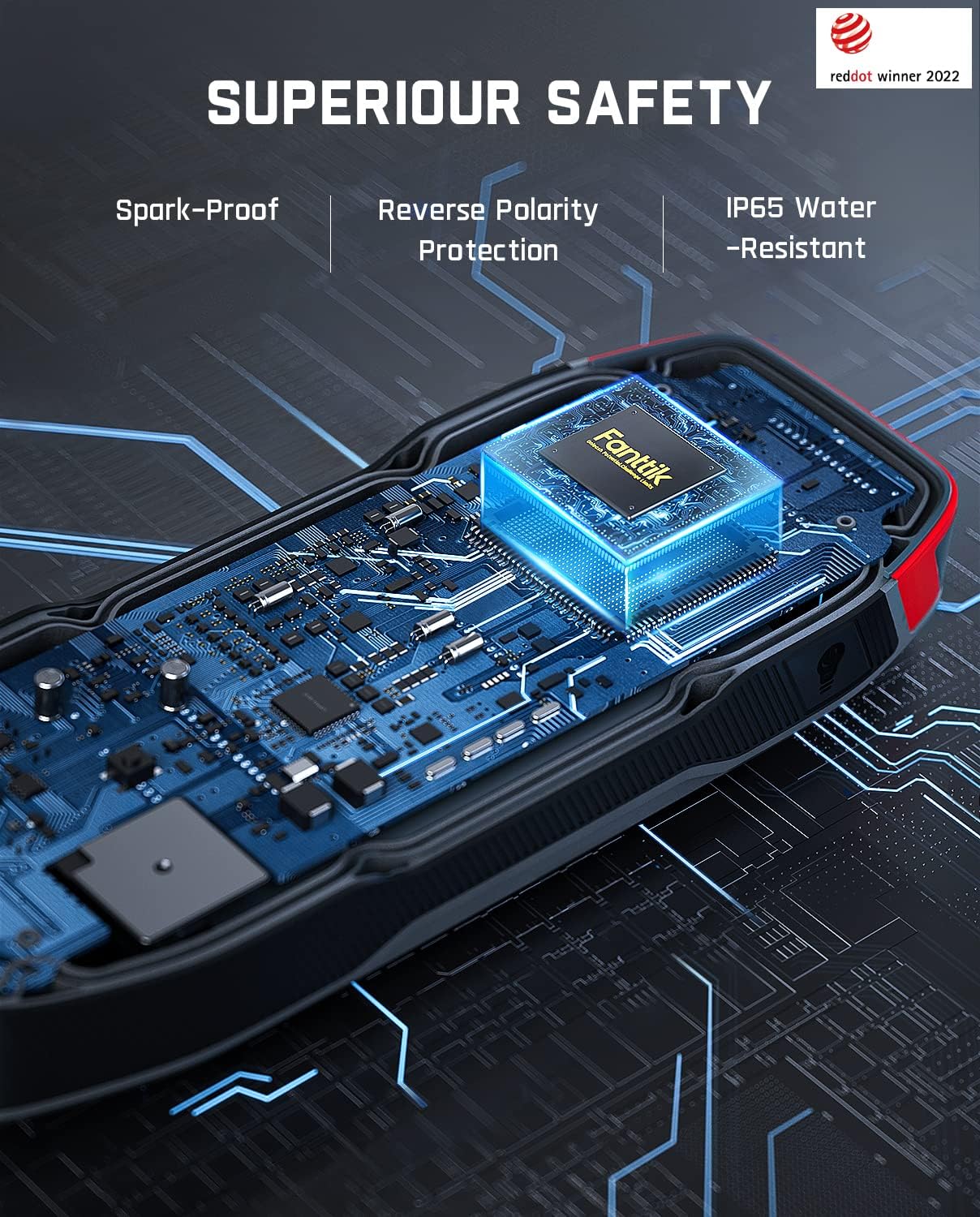 FANTTIK T8 APEX 2000 Amp Jump Starter, 65W Two-Way Fast Charging, for Up to 8.5L Gas and 6L Diesel Engines, Digital Screen, 12V Car Battery Booster Standard Package-Yellow