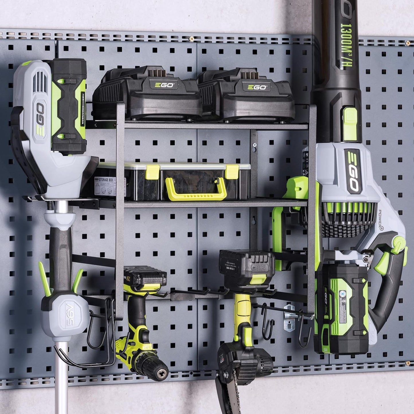 KAFAHOM Leaf Blower and Weedeater Hanger,Lawn Power Tool Organizer Wall Mount Rack Hanger for Leaf Blower and Weed Eater,Heavy Duty Lawn Tool Storage and Organization with Hooks