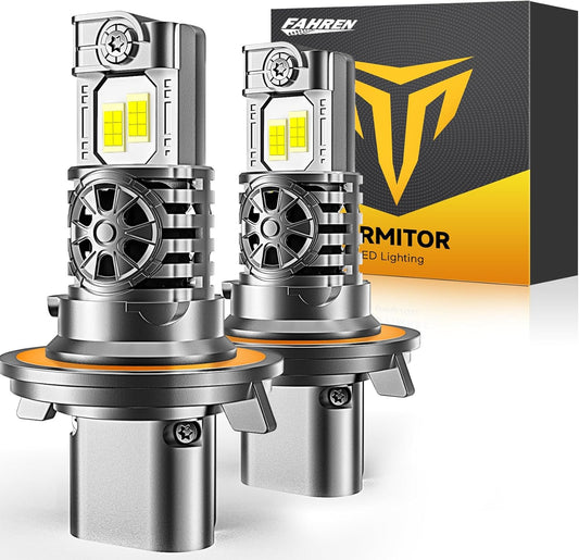 Latest H13/9008 Light Bulbs Hi/Low Beam, 60000LM 1000% Super Brighter, 70000+ Hrs Long Service Life, 6500K Cool White, Real 1:1 Halogen Mini Size, Plug N Play, Pack of 2