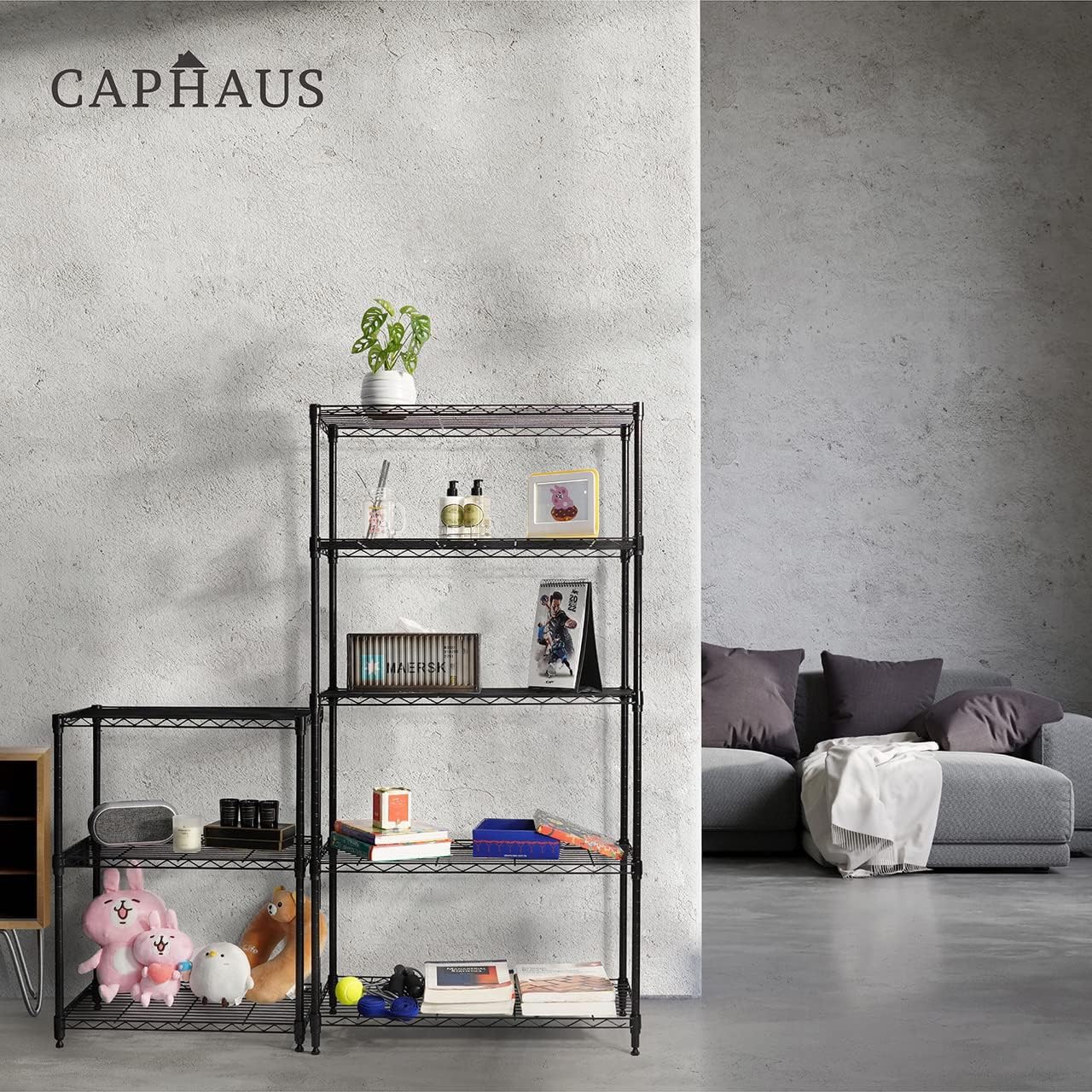 CAPHAUS 3/4/5-Tier Adjustable Height Wire Shelving Unit, Metal Steel Storage Shelve, Rack Shelving, Garage Shelving Storage Organizer, Utility Storage Shelf, 3-Tier Without Wheels, Black
