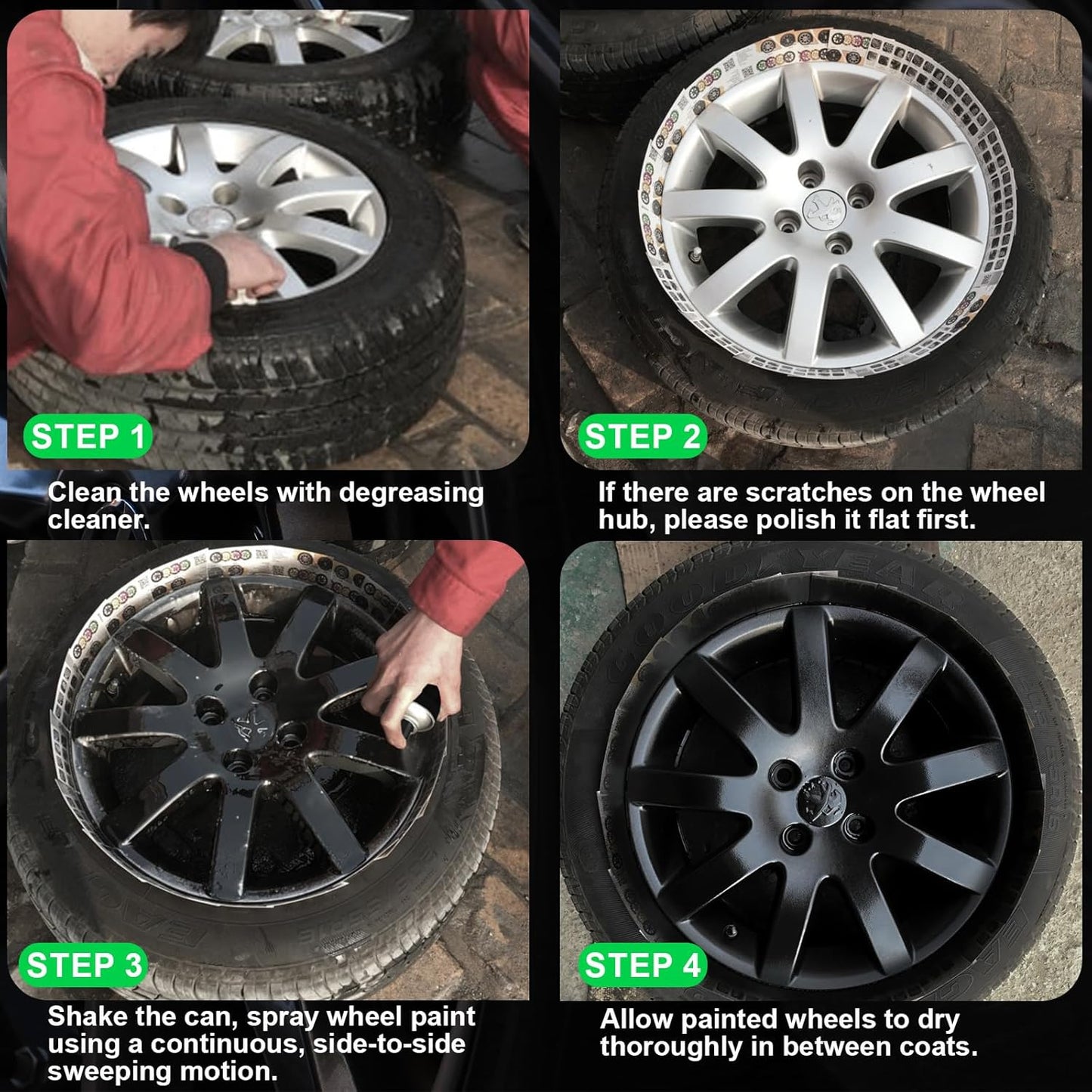 NADAMOO Aluminum Wheel Spray Paint, Car Rim Aerosol Paint for Recolor and Protection of Metal Surface, Semi-gloss Black, 1 Can, 13 Oz