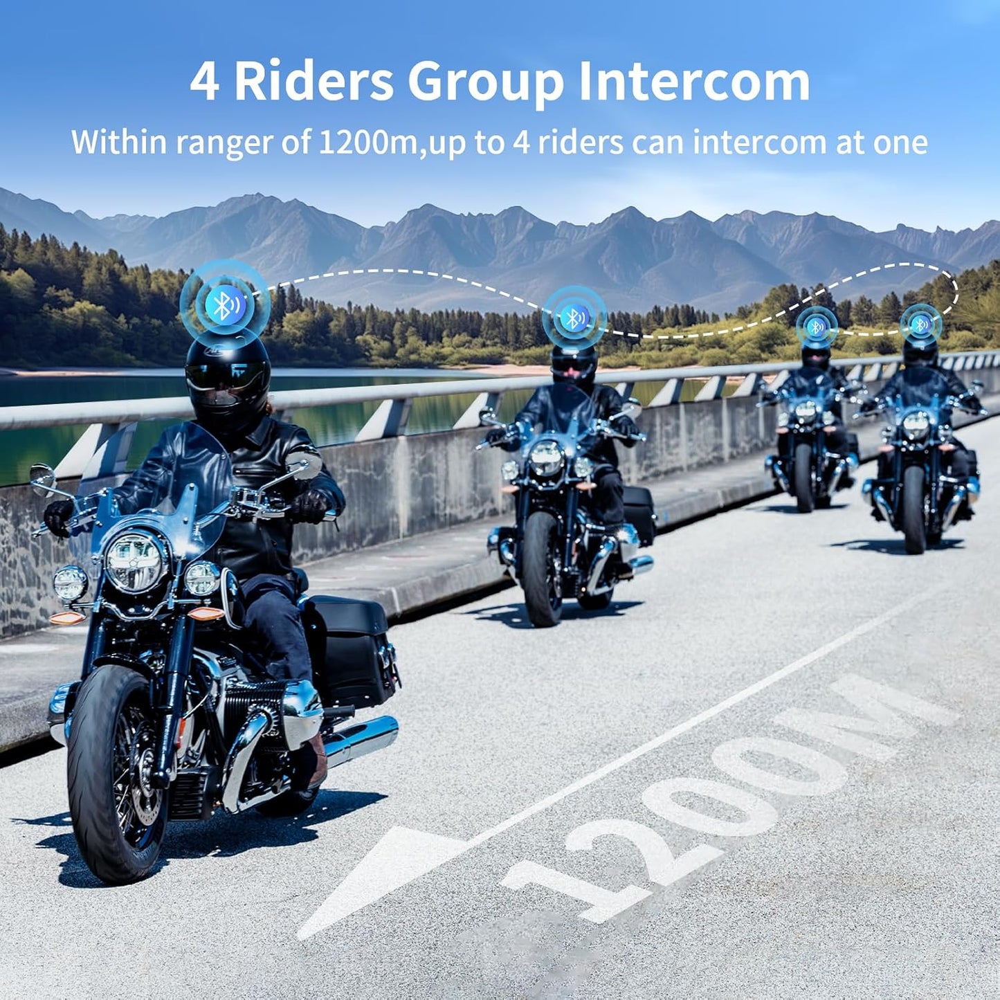 Fodsports Motorcycle Bluetooth Intercom FX4 Pro 1200m Helmet Intercom, 4 Riders Motorcycle Bluetooth Headset, Helmet Communication System FM/Hard &Soft Mic/2Pack