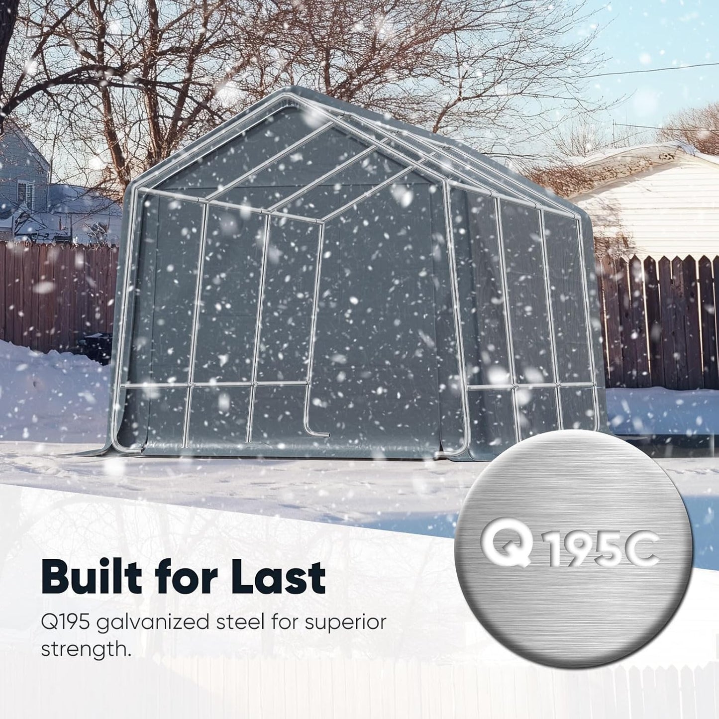 Quictent Heavy Duty 8x14FT Carport Shelter with Roll-Up Mesh Windows & Reinforced Frame, Portable Garage Canopy for Motorcycle Storage, Outdoor Equipment, Patio Furniture Cover - Dark Gray