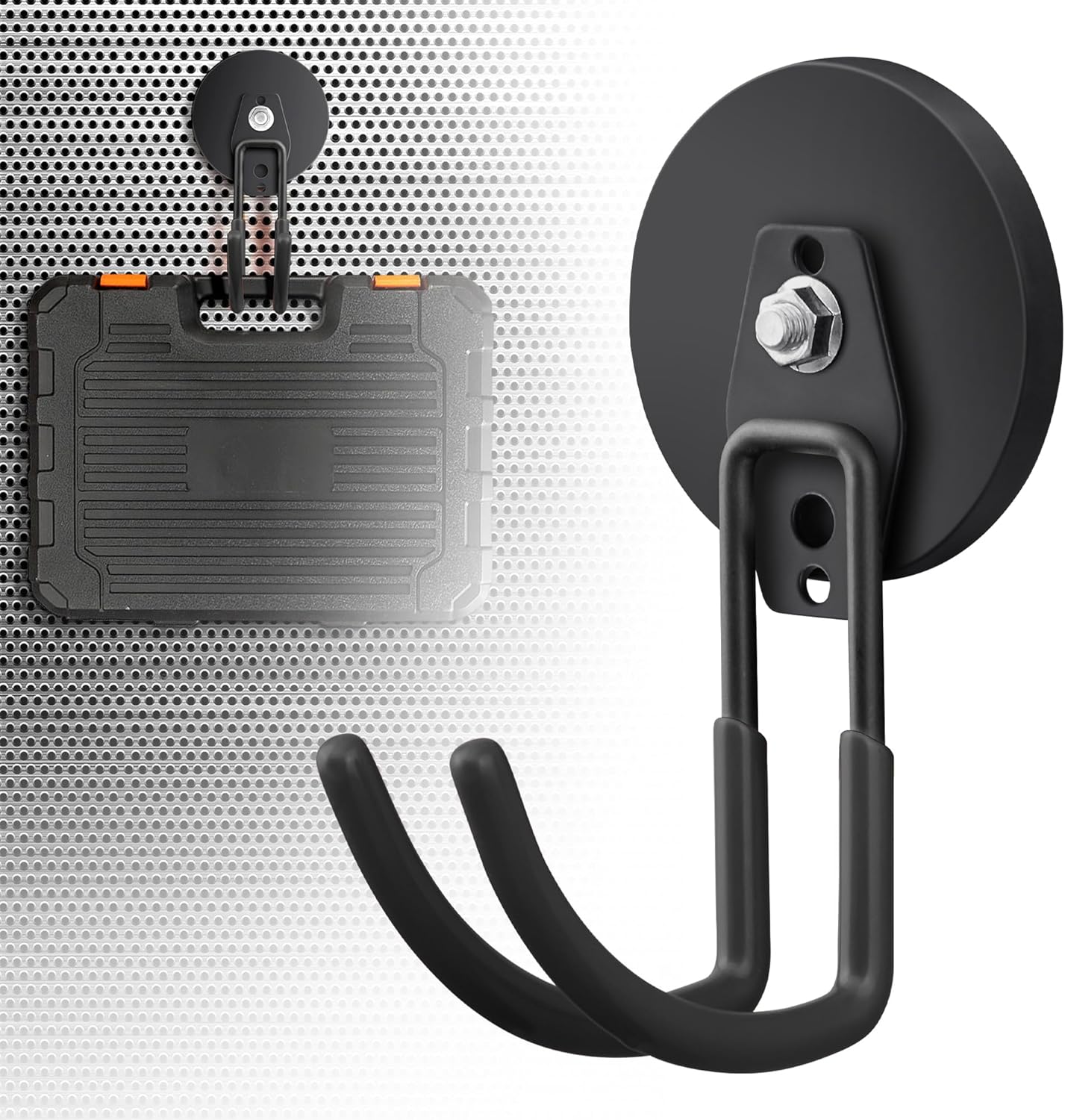 2 Pack Large Strong Magnetic Hooks for Hanging Heavy Duty, 3.5in Neodymium Magnet Storage Utility Hooks, Steel Long Magnetic Holder/Hanger Hook Organizer for Hanging Garage/Garden/Power Tools