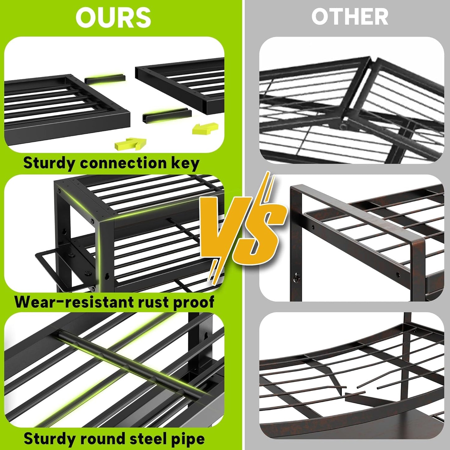 Large Power Tool Organizer Wall Mount with Charging Station, 8 Outlet Power Strip, 4 Layers 8 Drill Holder Heavy Duty Metal Tool Storage Loads 420lbs with Screwdriver Holder, Utility Racks for Garage