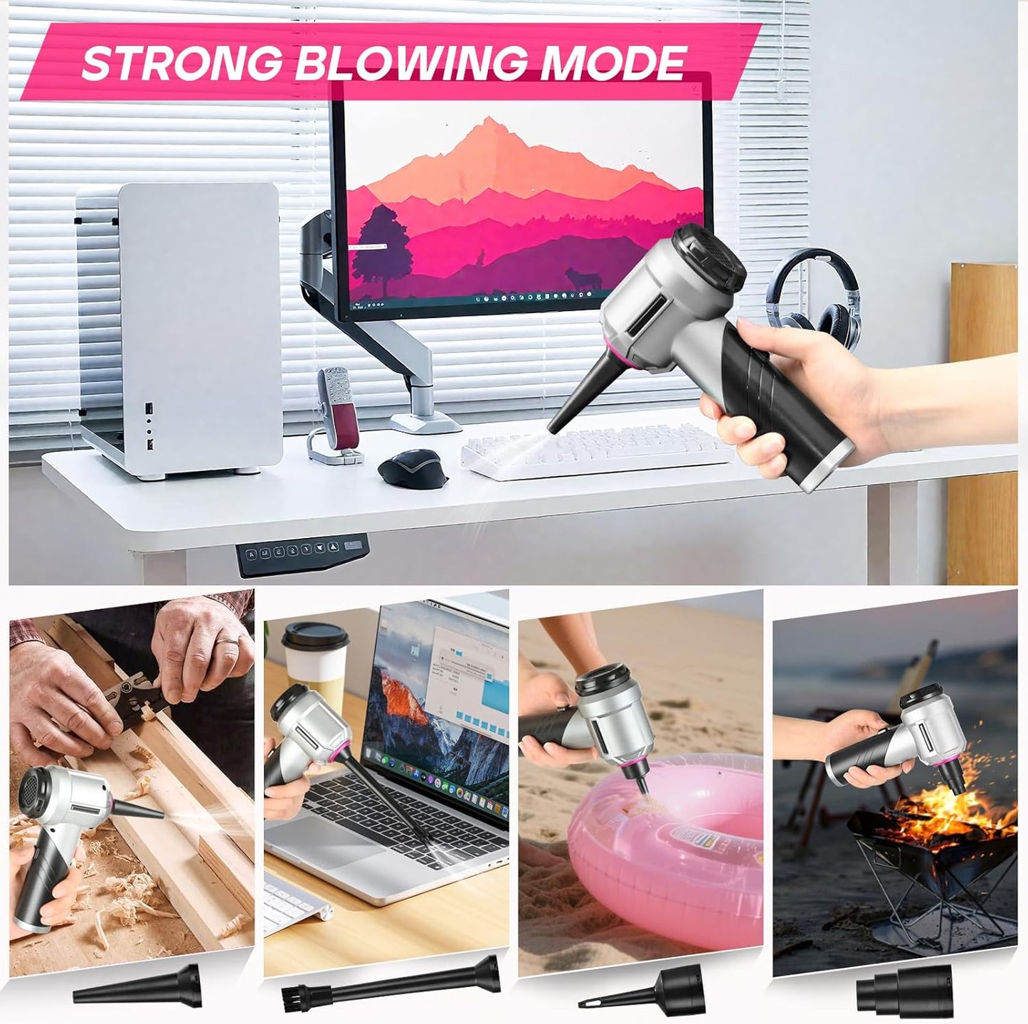 PeroBuno Car Vacuum Portable Cordless, 18000PA Suction, 3-in-1 Foldable Handheld Vacuum & Air Duster with Brushless Motor, 40mins Runtime, One-Click Dust Removal for Car Home Cleaning