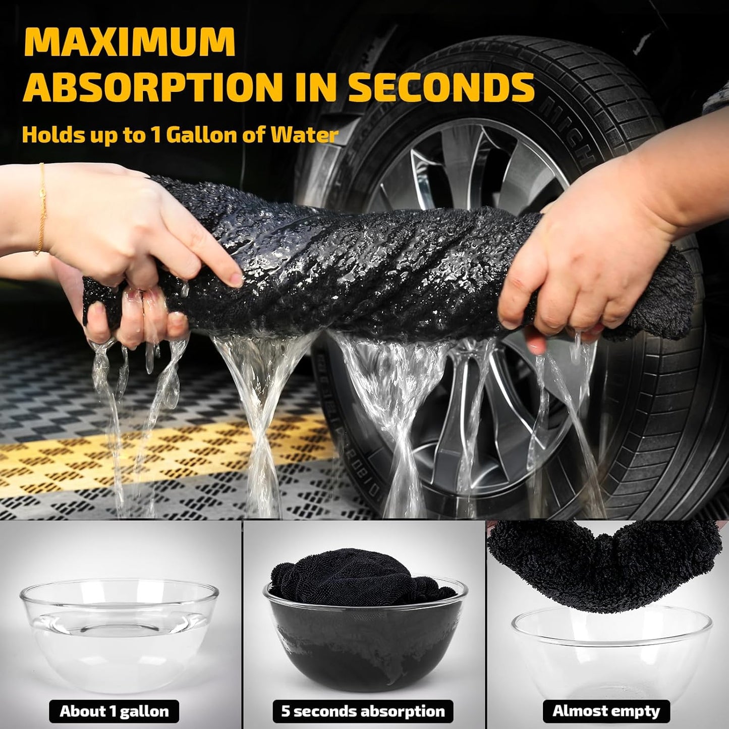 2-Pack 1200 GSM Car Drying Towels – Microfiber Towels for Cars (36" x 24"), Ultra-Absorbent, Streak-Free, Scratch-Free, No Water Spots, Double-Twist Pile & Edgeless Design