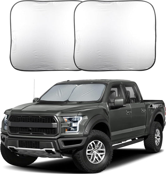 EcoNour 2-Piece Truck Sun Shade for Windshield, Truck Sun Protector Offers Sun Protection, Keeps You Cool, Foldable Automotive Interior Accessories for Comfortable Ride, Large (32.5 in x 36 in)