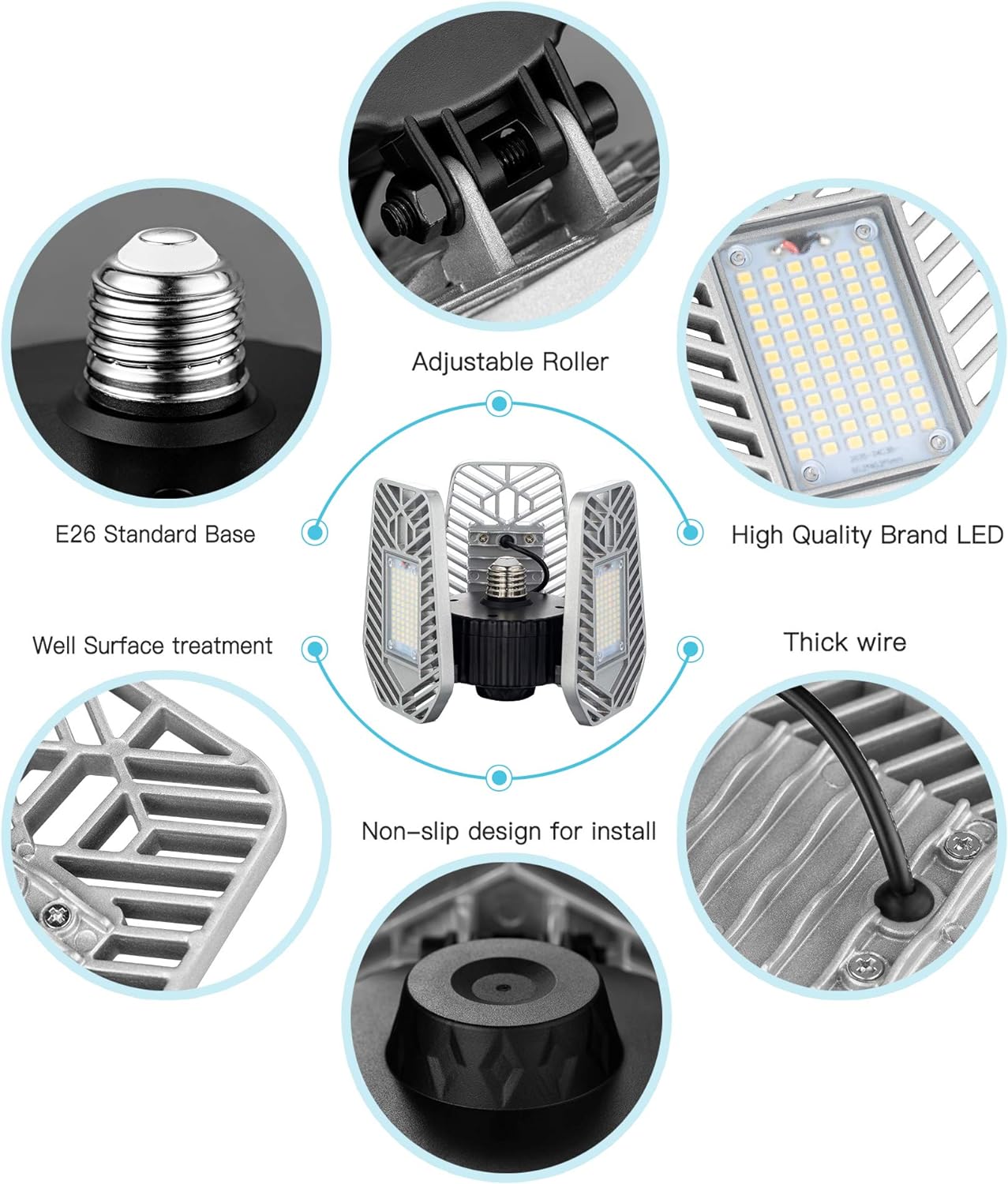 LED Garage Lights, Deformable LED Garage Ceiling Lights 9000 Lumens, 82W CRI 80 Led Shop Lights for Garage, Adjustable Garage Lights, Led Garage Lighting (No Motion Activated) (1-Pack)