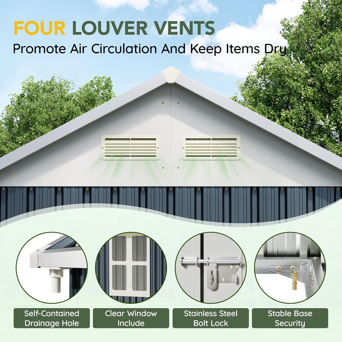 Breezz 6X8FT Outdoor Steel Storage Shed with Clear Window, Lockable Doors, Weather-Resistant Metal Tool Shed for Garden, Backyard, Patio, and Utility Storage.Nightblue