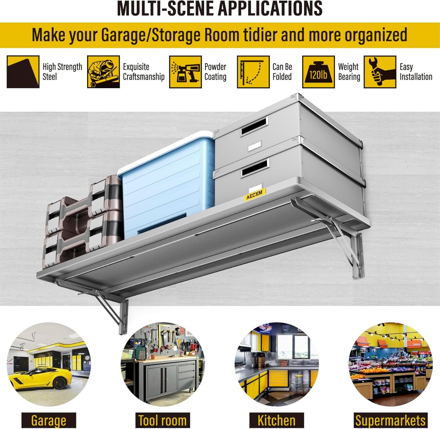 1.2x3ft Adjustable Rail Type Folding Storage Rack Shelf, Suitable for Garage, Storage Room, Kitchens Wall Shelf Garage Storage Rack Floating Shelves, Folding Panels (1pc-Silver Gray)
