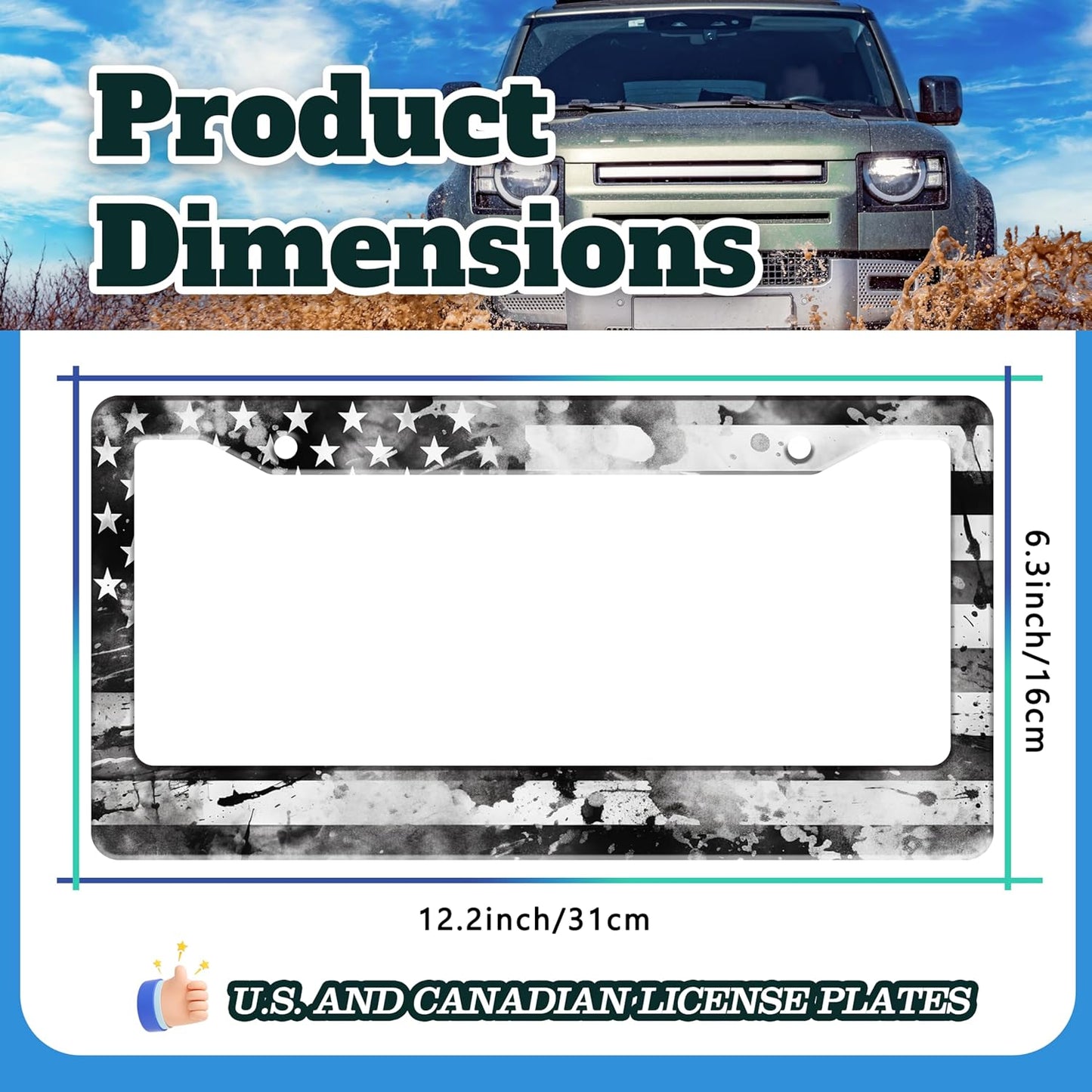 Vintage American Flag License Plate Frame USA Flag Stainless Steel License Plate Holder for Front or Rear Car Tags Funny for Car Decoration Accessories with Screws 6.3 X 12.2 in for Women Men