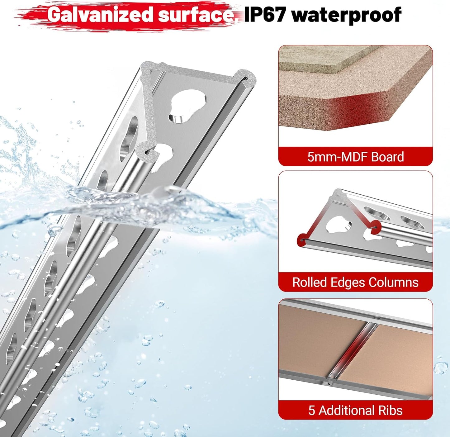 REIBII 2020LBS Garage Shelving Heavy Duty Metal Shelving 5 Tier Storage Shelves, Metal Shelves for Warehouse Basement, Easy Assembly, 72" H x 35.55" W x 16" D, Galvanized, 3 Pack