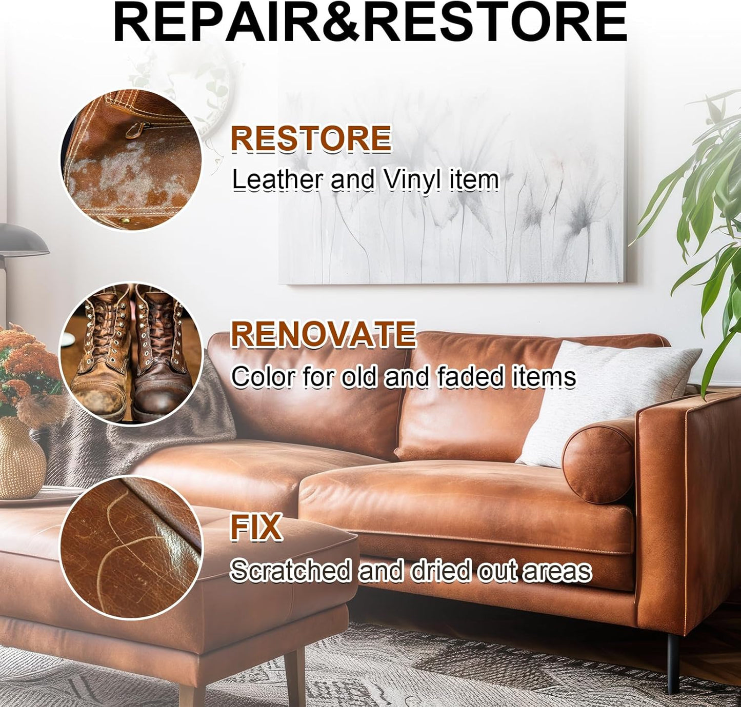 Leather Recoloring Balm Set,Leather Cleaner Restore Conditioner Mink Oil for Leather Repair Kit for Furniture Couches -Revives Repairs Scratches Leather Dye Furniture Polish (Beige)