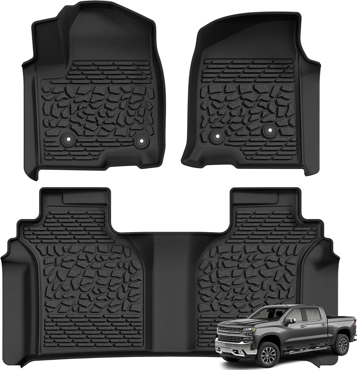 AUTOSAVER88 Floor Mats Fit for Chevy Silverado/for GMC Sierra 1500 2019-2025 Crew Cab, Chevrolet Silverado/GMC Sierra 2500HD/3500HD 2020-2025 Crew Cab, Rear Row w/Factory Carpeted Storage, Black