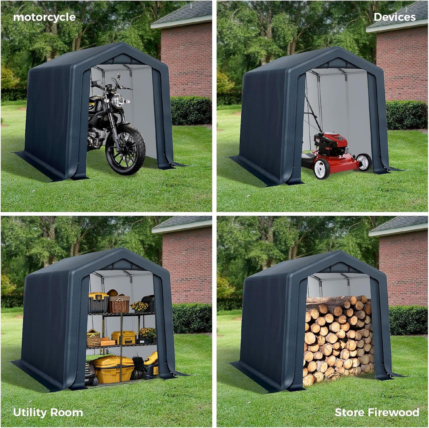 GREEN PARTY Storage Shelter Shed, 6x10 ft Portable Shed Outdoor Carport with Roll-up Zipper Door & Vents, Outdoor Storage Shed Portable Garage for Motorcycle, Bike, Waterproof & UV Protected, Gray