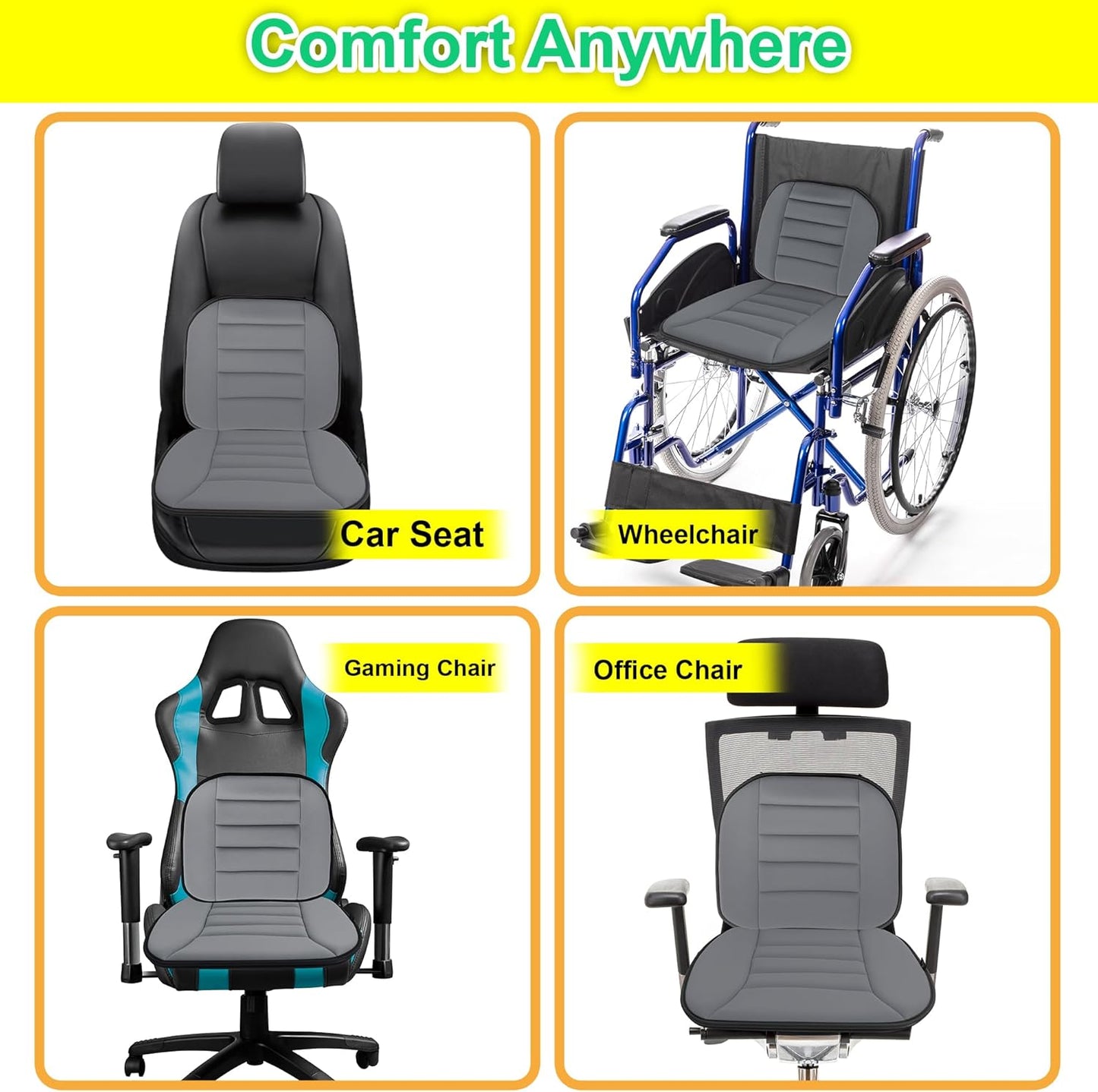 kingphenix Car Seat Cushion with Lumbar Support Pillow: Enhanced Comfort Memory Foam Design for Pain Relief, Ideal for Drivers and Office Use - Ergonomic Lumbar Comfort for Long Sitting - Dark Grey