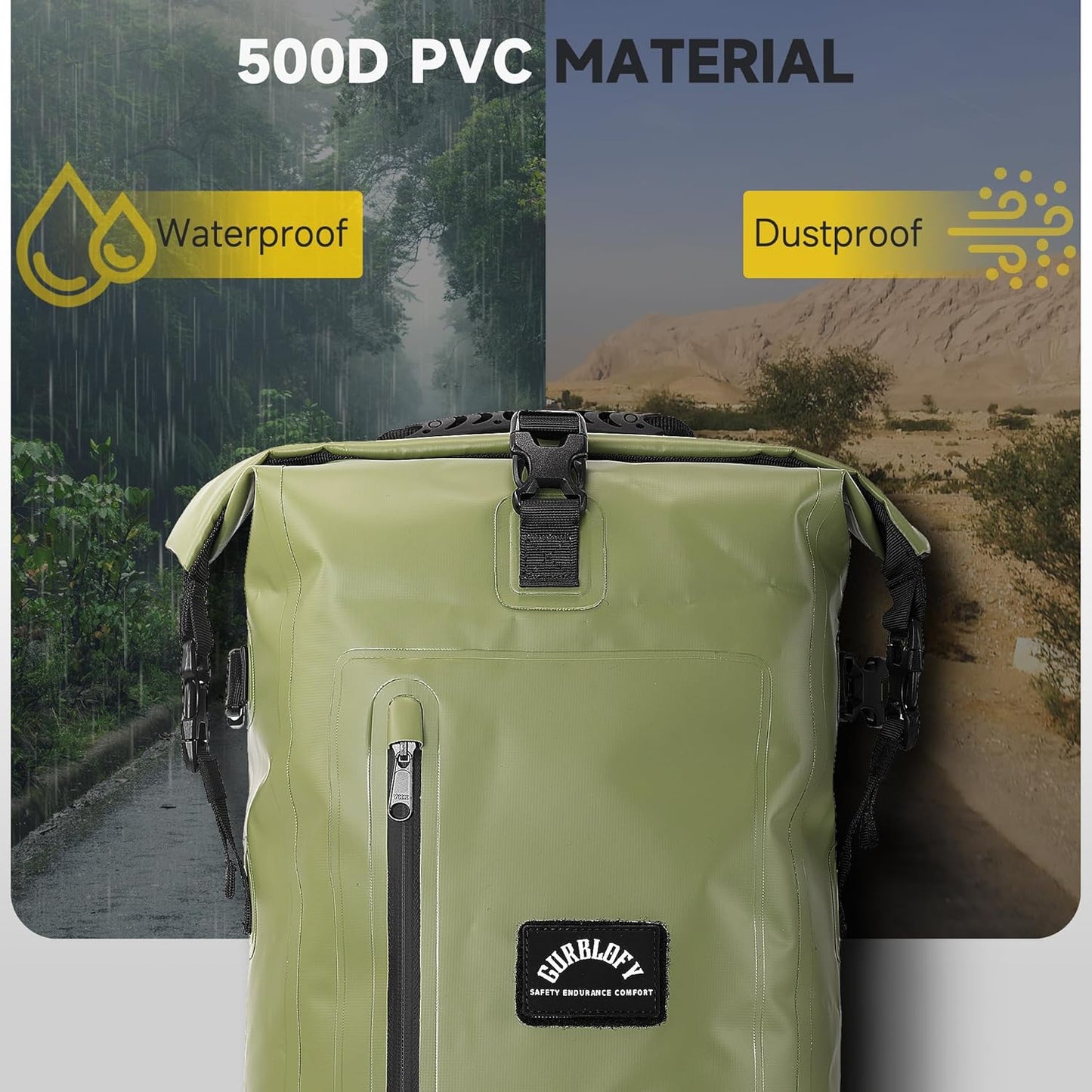 Motorcycle Saddle Bag, 15L Waterproof Motorcycle Tail Bag, 2 Size and 3 Color Options Travel Bag, PVC Bag, Rear Seat Bag, Backpack Field Green GT-15GN