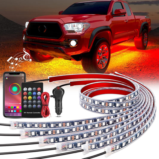 Nilight 6Pcs Car Underglow Neon Accent Strip Lights 300 LEDs RGB Multi Color DIY Sound Active Function Music Mode with APP Control and Remote for Van SUV Truck