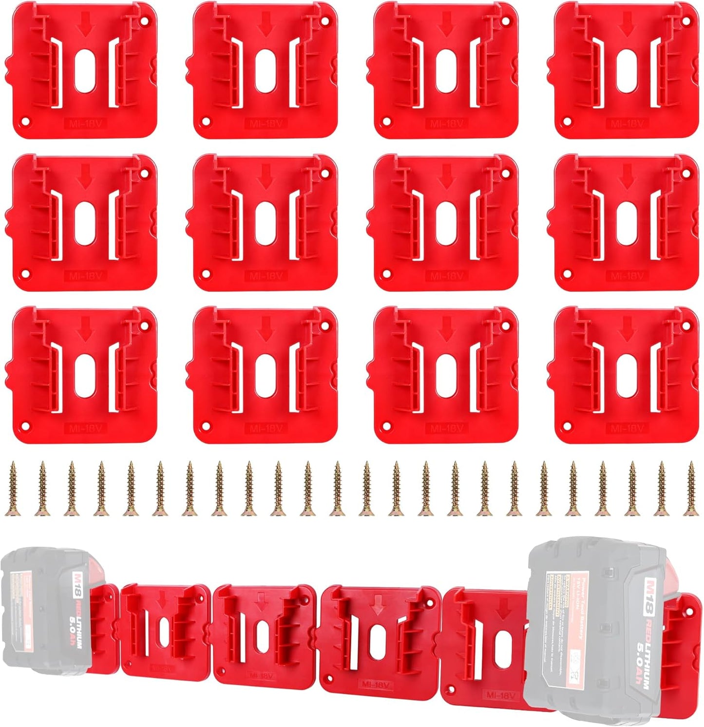 12 Pack Battery Holder for Milwaukee M18 18V Battery Mounts Dock Holder Fit for M18 48-11-1815 48-11-1828 48-11-1850 48-11-1860 (w/24 Screws, No Battery)