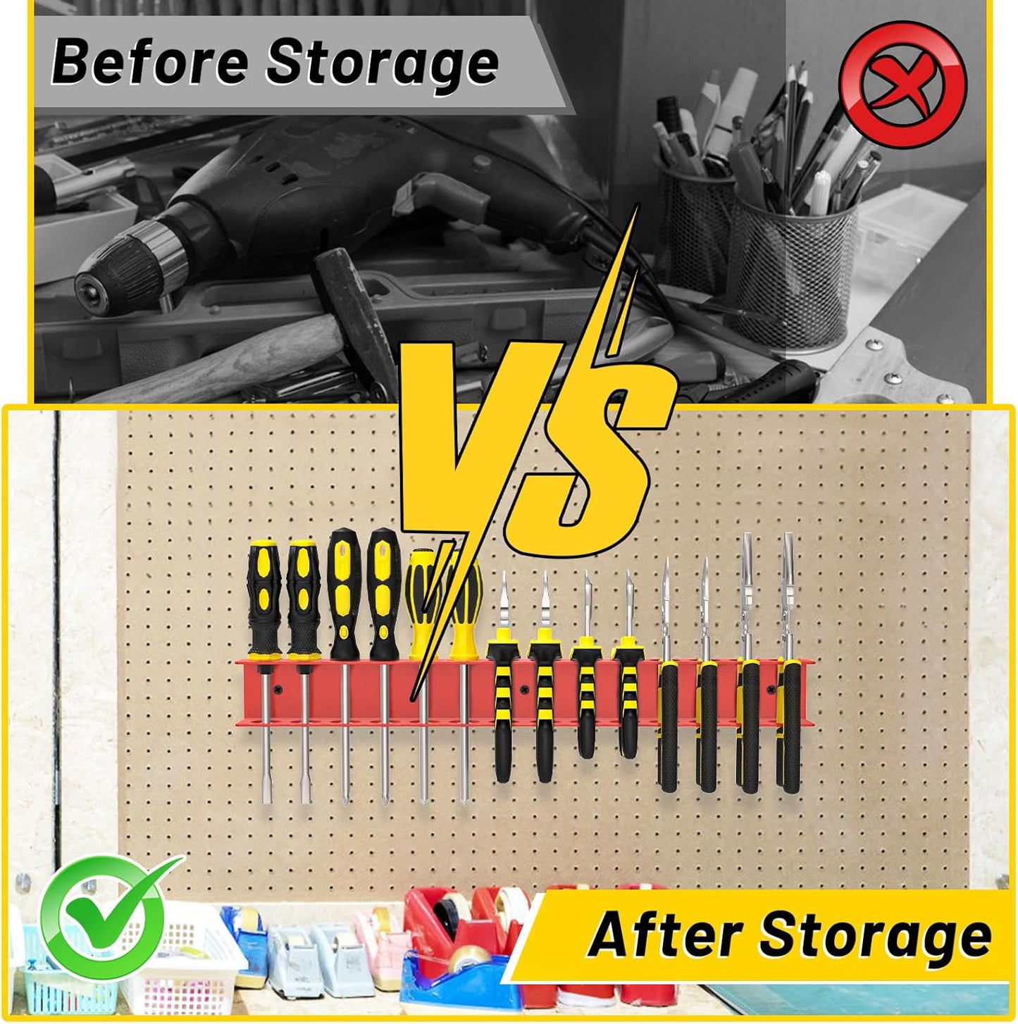 Screwdriver Plier Organizer Wall Mount, Screwdriver Rack, Metal Plier Holder Utility Tool Holder Organizers and Storage Rack for Garage Workshop Workbench Tool Chest Cart,1 Pcs, Red