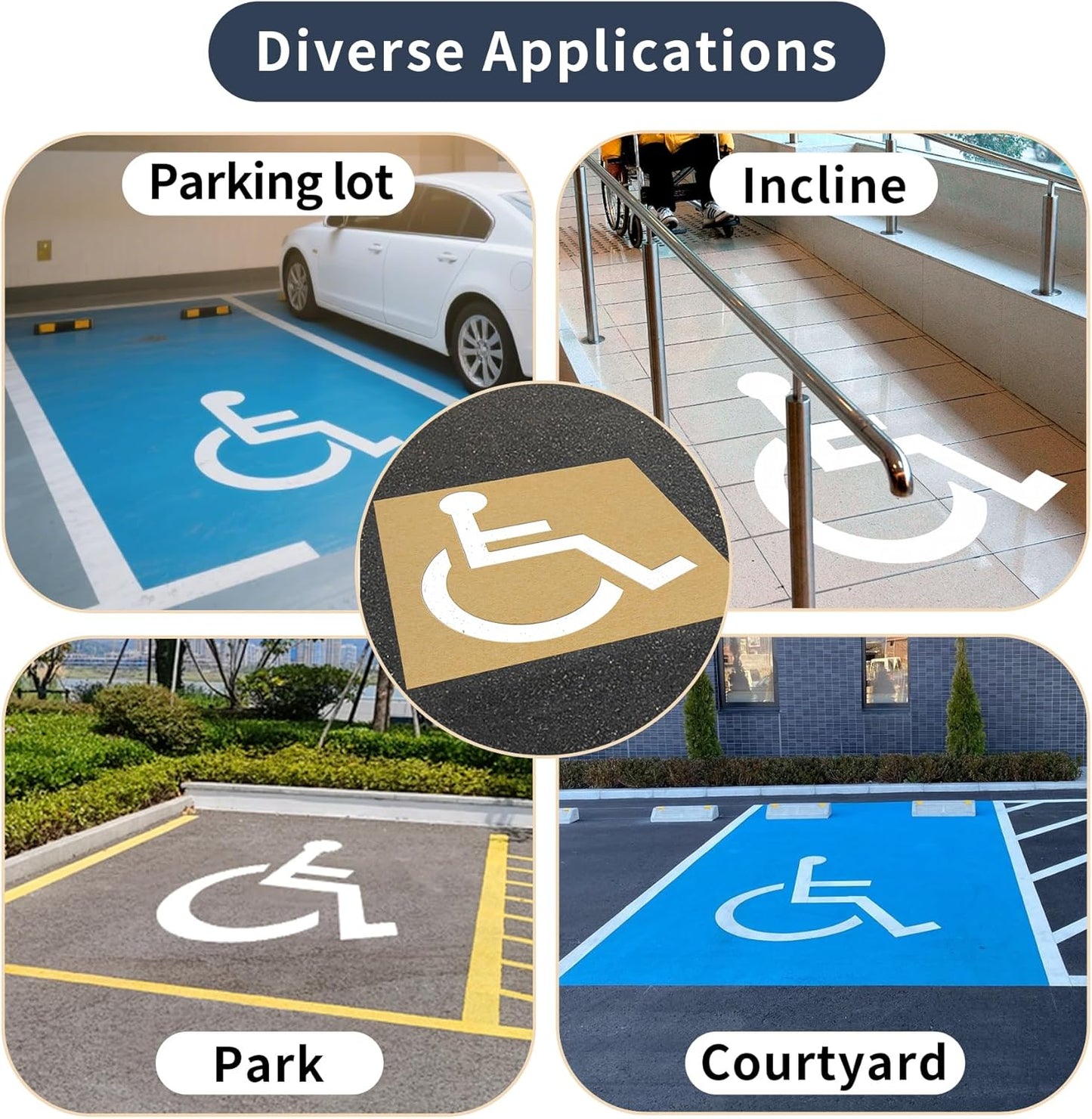 Handicap Parking Stencil, 35.5" x 33" Foldable Cardboard Parking Lot Stencils for Pavement, Driveway, Garage & Lot, Easy to Use Handicap Symbol Template