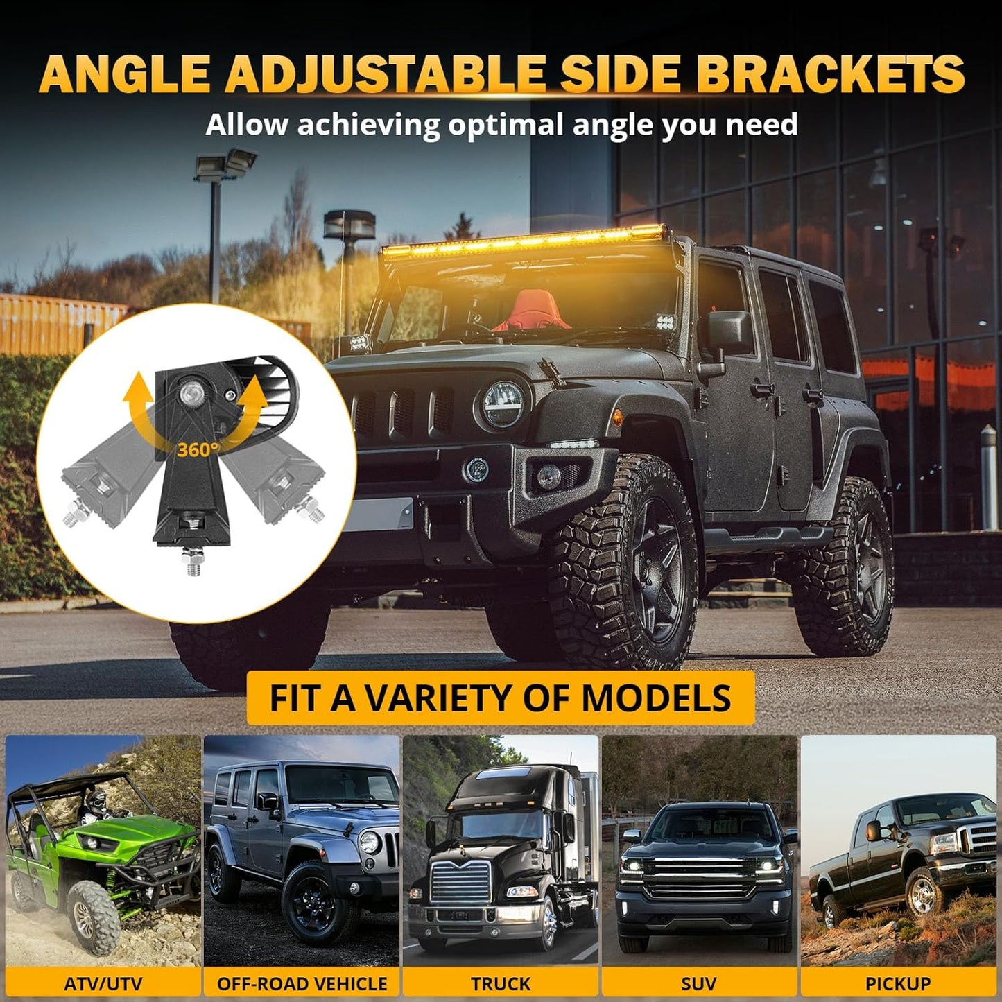 Auxbeam LED Straight Light Bar 50 Inch 288W Amber White Fog Lights, 6 Modes Strobe Yellow Offroad Driving Work Light with Memory Function for Truck Boat Jeep