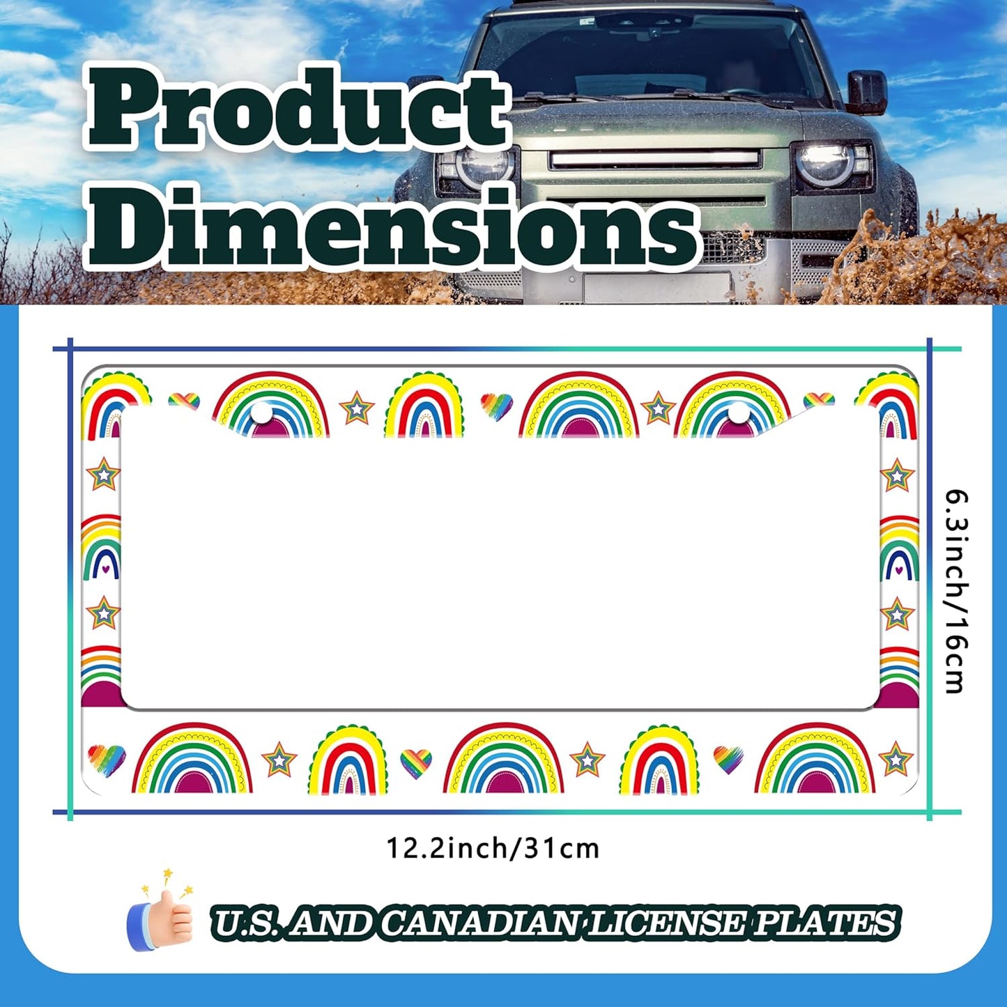 Gay Rainbow License Plate Frame Pride License Plate Holder Cartoon for Front or Rear Car Tags Stainless Steel Funny Car Decoration with Screws 6.3 X 12.2 in