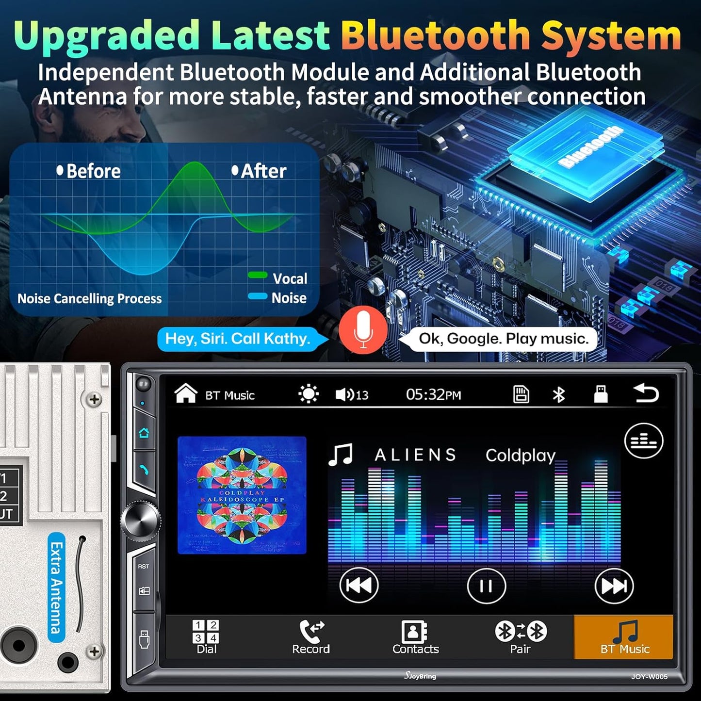 Double Din Car Stereo with Wireless Apple CarPlay and Android Auto, Bluetooth 5.3 Car Play, Mirrorlink, 7" HD Touchscreen, Backup Camera, 240W 4.2 CHN 2 Subwoofers Outputs, AM/FM Car Radio