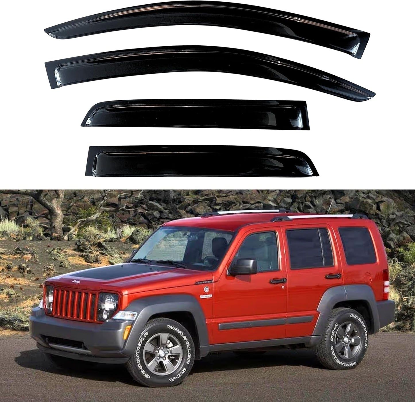 KPY Window Visor Compatible with Jeep Liberty 2008-2014, Rain Guard Window Vent Deflectors Tape-On Style, 2008 2009 2010 2011 2012 2013 2014