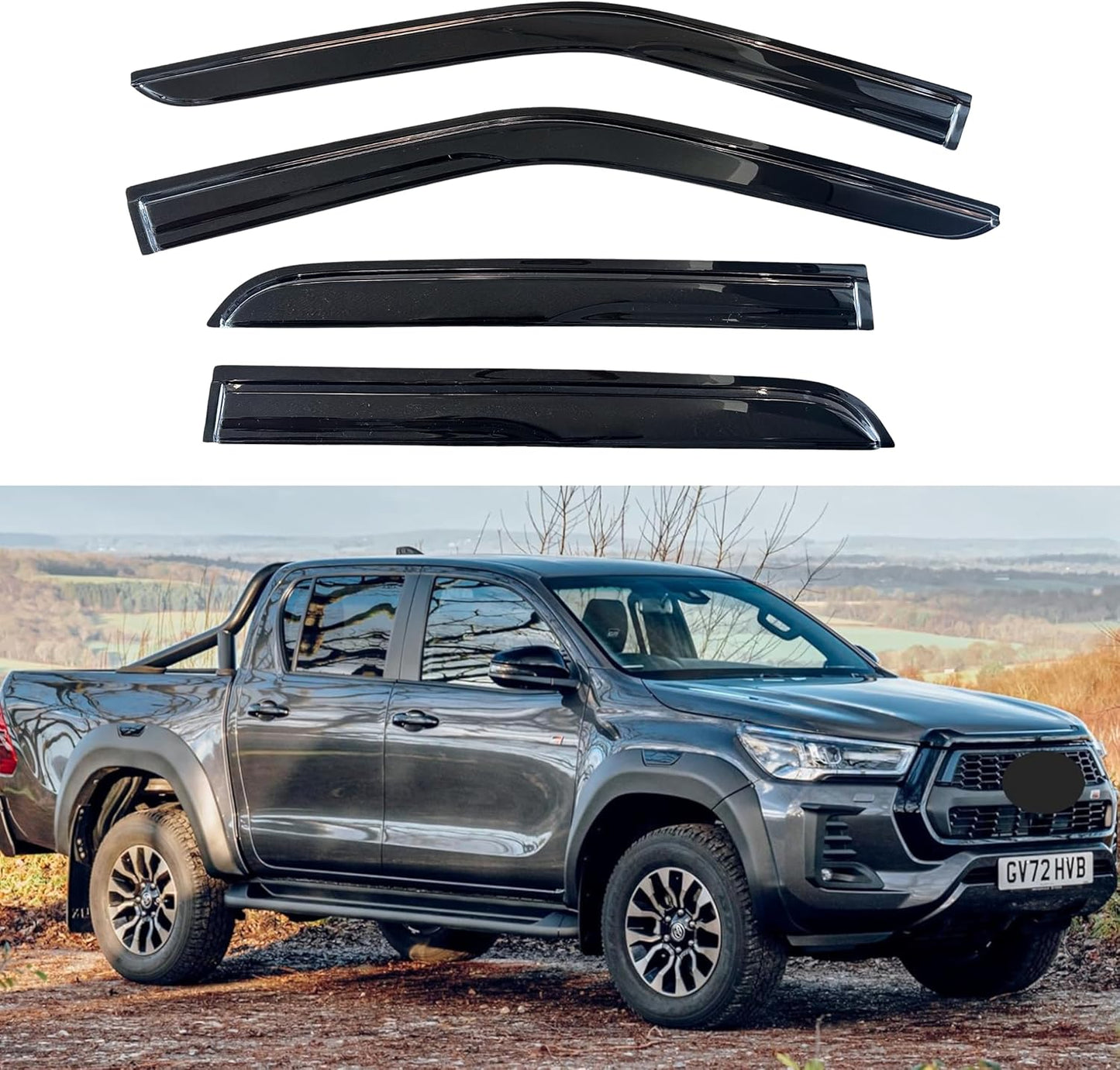 KPY Window Visor Compatible with Toyota Hilux Double Cab 2016-2023, 4PC Rain Guard Side Window Vent Deflectors Tape-On Mugen Style, 2016 2017 2018 2019 2020 2021 2022 2023