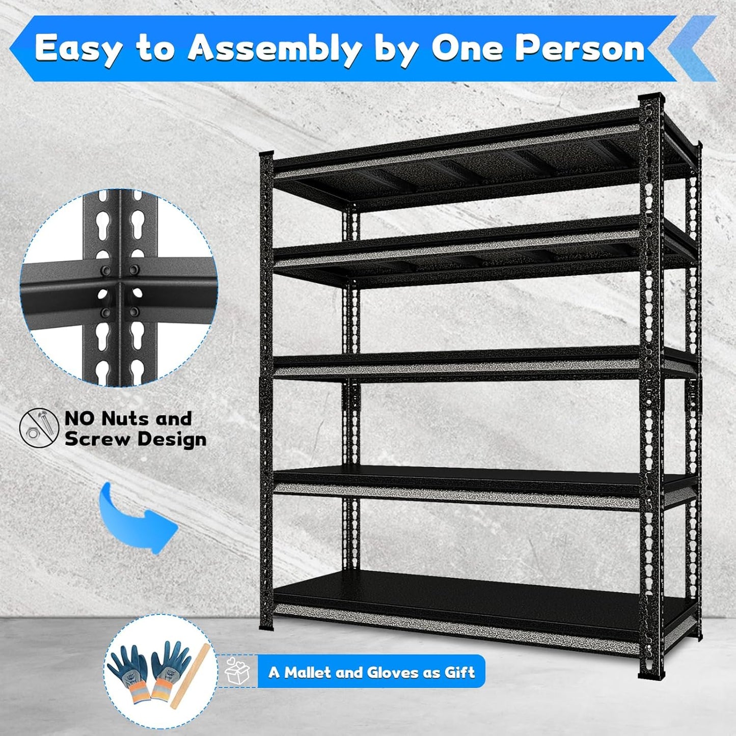 Garage Shelving Heavy Duty 3000LBS Loads, 48" W Adjustable Garage Storage Shelves, 5-Tier Metal Shelving Units and Storage, Industrial Utility Shelf, 48" Wx24 Dx78 H,Silver