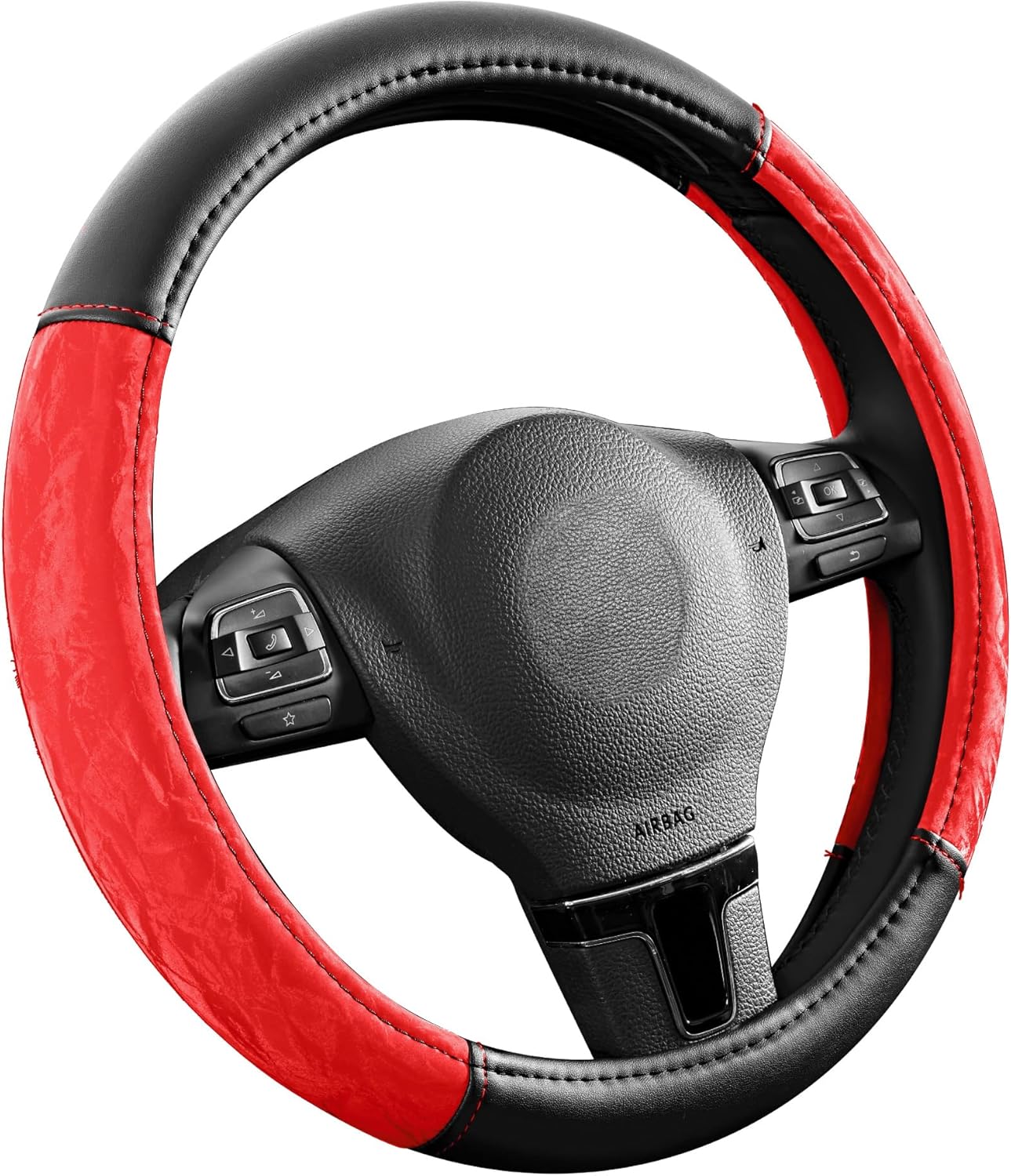 PIC AUTO Steering Wheel Cover, Silk Grain Leather Car Steering Wheel Protector, Comfortable Grip, Universal 14.5-15.5 Inch Anti-Slip Steering Wheels Accessories for Men & Women (Red)